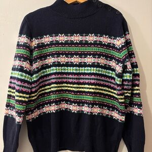 Talbots Festive Multicolor Patterned Turtleneck Sweater